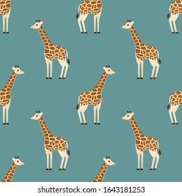 seamless pattern giraffes animal savanna on blue background vector wallpaper textile giftwrap