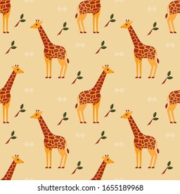 seamless pattern giraffes animal savanna on yellow background vector wallpaper textile giftwrap