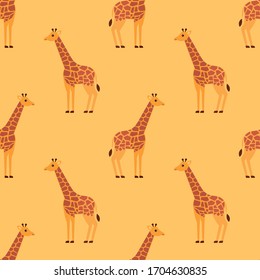 seamless pattern giraffes animal savanna on yellow background vector wallpaper textile giftwrap