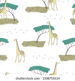 Seamless pattern. Giraffes. Color print.