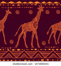 Seamless pattern with Giraffes and ethnic motifs