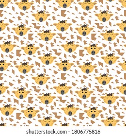 Seamless pattern with giraffes and geometric shapes on a white background. Stock vector illustration for fabrics, bedding and baby linen, wrapping paper, wallpaper and other decor and design