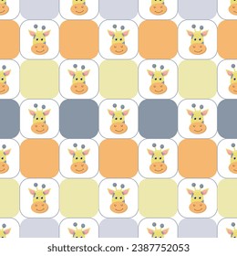 Seamless pattern with giraffes and geometric shapes on a white background. Pattern for children's clothing, notebook cover, wrapping paper. Vector image