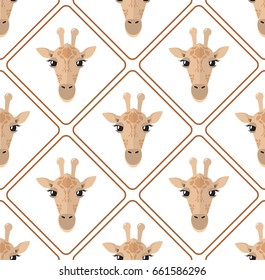 Seamless pattern with giraffes rhombuses on white background head