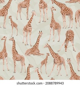 Seamless pattern with giraffes. Wild animals of Africa. Vector pattern