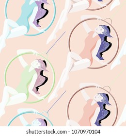 seamless pattern girl acrobat on hoop