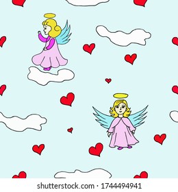 seamless pattern with girl angel vector Stock illustration of a design element for print