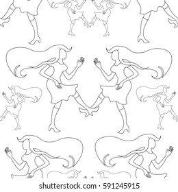 seamless pattern Girl disco dancing silhouette  figure coloring  vector illustration