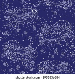 Seamless pattern. Girl with a magic wand flies and scatters magic dust. Vector illustration.
