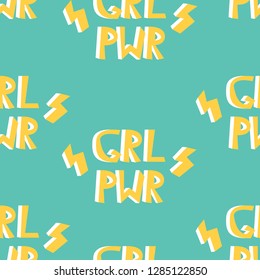 Seamless pattern. The girl power concept banner. Art with  lettering.