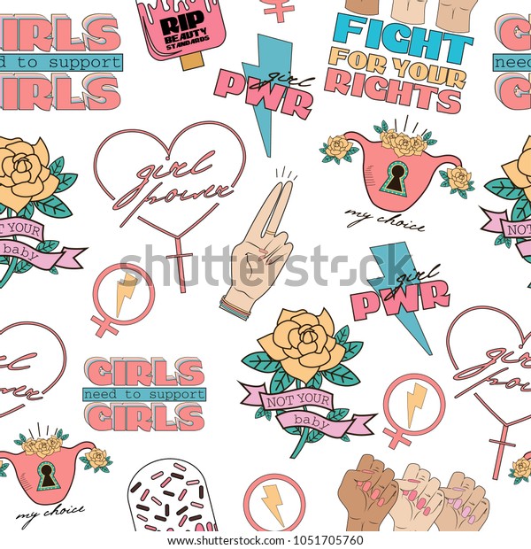 Seamless Pattern Girl Power Feminist Idea Stock Vector Royalty Free 1051705760