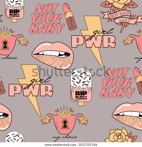 Seamless Pattern Girl Power Feminist Idea Stock Vector Royalty Free