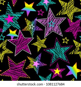 Seamless pattern for girls. Abstract background hand drawing. Beautiful creative pattern with colorful stars.