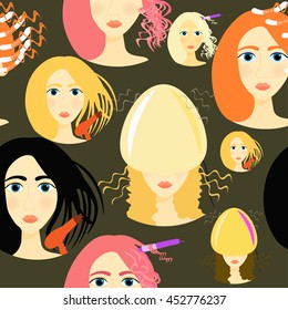 seamless pattern for girls a beauty salon on a dark background vector illustration