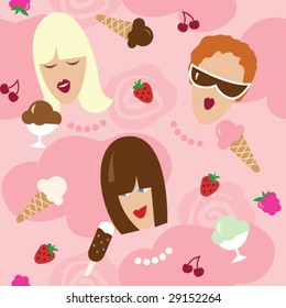 seamless pattern - girls and dessert