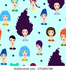 Seamless pattern. Girls with different hairstyles - Shutterstock ID 1751891768