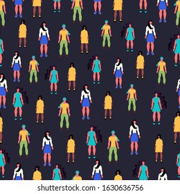 seamless pattern with girls in different outfits, women union, feminism, vector illustration