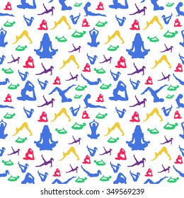 seamless pattern, girls figure yoga on a beautiful background