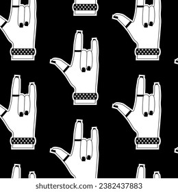 Seamless pattern with Girl's hand with curved fingers, bracelet, black manicure. Emo Goth background. Gothic aesthetic in y2k, 90s, 00s and 2000s style. Vector illustration