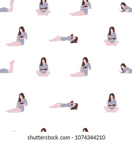 Seamless pattern with girls reading a books. Vector illustration
