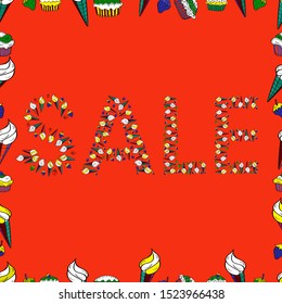 Seamless pattern. Giveaway Banner Card with Lettering. Picture in red, black and white colors. Vector illustration. Colorful design. Lettering.