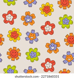 Nahtlose Muster, frohe Blumen. Kontinuierlicher Hintergrund, süße Vektorblume. Stilvolles, sich wiederholendes Design.........