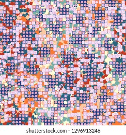 Seamless pattern. Glamorous pixel floral camouflage with backing. 
The background consists of small rounded squares. Easy to edit.