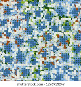 Seamless pattern. Glamorous pixel floral camouflage with backing. 
The background consists of small rounded squares. Easy to edit.