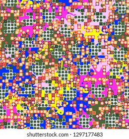 Seamless pattern. Glamorous pixel floral camouflage with backing.
Background composed of large blots. Easy to edit.