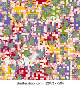 Seamless pattern. Glamorous pixel floral camouflage with backing.
Background composed of large blots. Easy to edit.