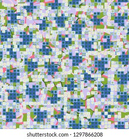 Seamless pattern. Glamorous pixel floral camouflage with backing.
Background consisting of rounded triangles and squares. Easy to edit.