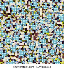 Seamless pattern. Glamorous pixel floral camouflage with backing.
Background consisting of rounded triangles and squares. Easy to edit.