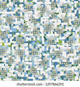 Seamless pattern. Glamorous pixel floral camouflage with backing.
Background consisting of rounded triangles and squares. Easy to edit.
