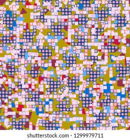 Seamless pattern. Glamorous pixel floral camouflage with backing.
The background consists of chaos of triangles and squares. Editable.