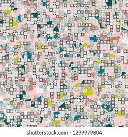 Seamless pattern. Glamorous pixel floral camouflage with backing.
The background consists of chaos of triangles and squares. Editable.