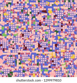 Seamless pattern. Glamorous pixel floral camouflage with backing.
The background consists of chaos of triangles and squares. Editable.