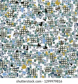 Seamless pattern. Glamorous pixel floral camouflage with backing.
The background consists of chaos of triangles and squares. Editable.