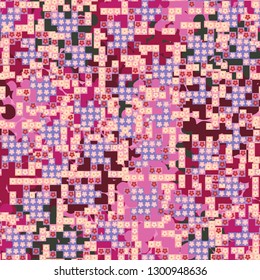 Seamless pattern. Glamorous pixel floral camouflage with backing.
The background consists of branched blots. Editable.