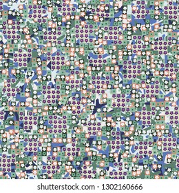 Seamless pattern. Glamorous pixel floral camouflage with backing.
The background consists of five-petal elements. Editable.
