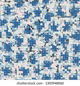 Seamless pattern. Glamorous pixel floral camouflage with backing.
The background consists of five-petal elements. Editable.