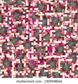 Seamless pattern. Glamorous pixel floral camouflage with backing.
The background consists of five-petal elements. Editable.