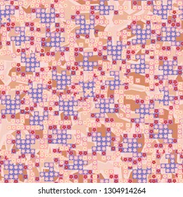 Seamless pattern. Glamorous pixel floral camouflage with backing.
The background consists of a marble texture. Editable.