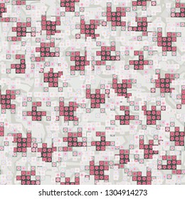 Seamless pattern. Glamorous pixel floral camouflage with backing.
The background consists of a marble texture. Editable.