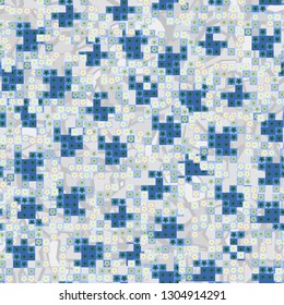 Seamless pattern. Glamorous pixel floral camouflage with backing.
The background consists of a marble texture. Editable.