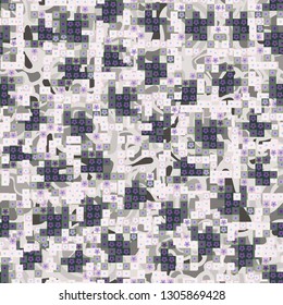 Seamless pattern. Glamorous pixel floral camouflage with backing.
The background consists of chaos smoothly curved abstract elements. Editable.