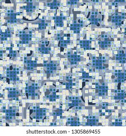 Seamless pattern. Glamorous pixel floral camouflage with backing.
The background consists of chaos smoothly curved abstract elements. Editable.