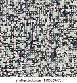 Seamless pattern. Glamorous pixel floral camouflage with backing.
The background consists of chaos smoothly curved abstract elements. Editable.