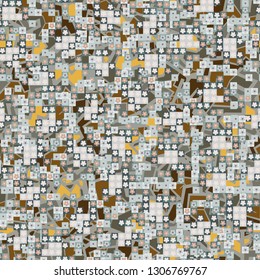 Seamless pattern. Glamorous pixel floral camouflage with backing.
The background consists of chaos of broken lines and colored spots. Editable.
