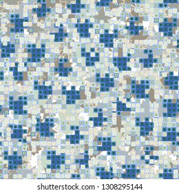 Seamless pattern. Glamorous pixel floral camouflage with backing.
The background consists of chaos of multipath oblique stars. Editable.