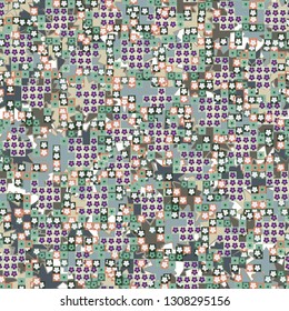 Seamless pattern. Glamorous pixel floral camouflage with backing.
The background consists of chaos of multipath oblique stars. Editable.